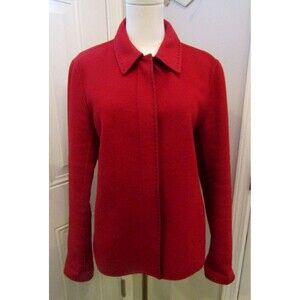 Lafayette 148 NY Jacket 100% Wool Red Hidden Buttons Black Stitching Size M